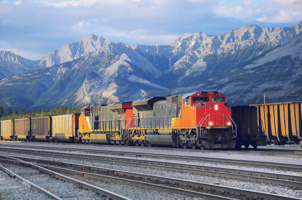 Freight container train in Jasper. Alberta. Canada.